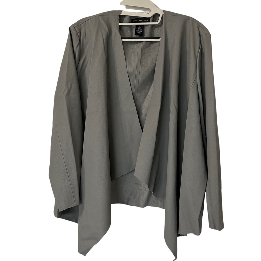 Joan Vass‎ New York Faux Leather Long Sleeve Cardigan Jacket in Gray Size XL